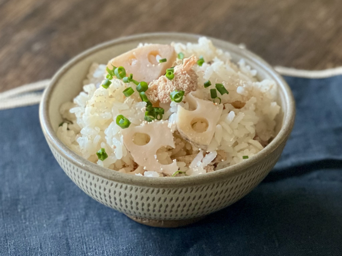 レンコンとたらこの炊き込みご飯