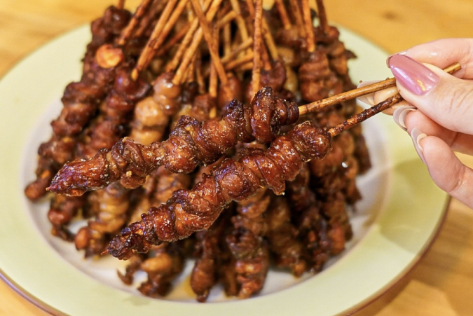 Ogura Torikura: Chicken Skin Skewers