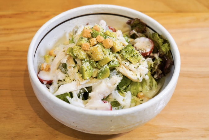 Ogura Torikura: Creamy Caesar salad with chicken breast and avocado