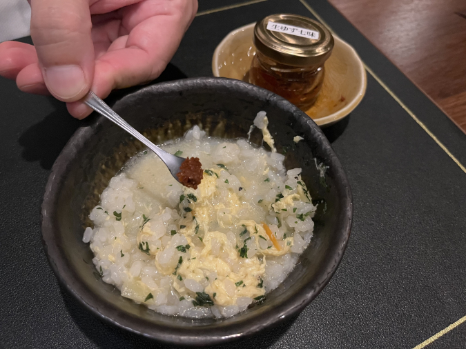 Steamed meat/Motsunabe Nakasu Suzurantei Shisoba porridge