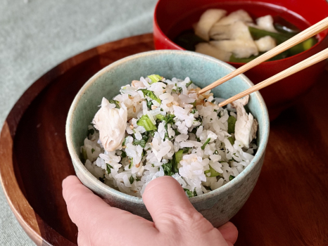 白身魚と春菊のごはん