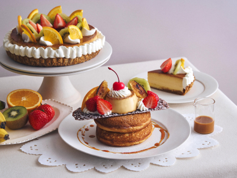 ビブリオテークのプリンアラモードフェア　プリンアラモードのパンケーキ 濃厚キャラメルソース