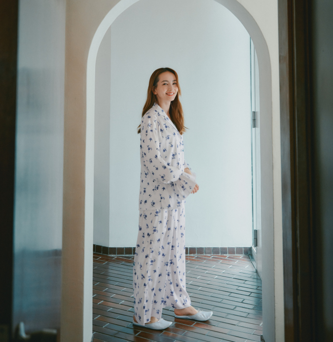 ジェラート ピケ 花柄サテンギャザーシャツ 花柄サテンロングパンツ