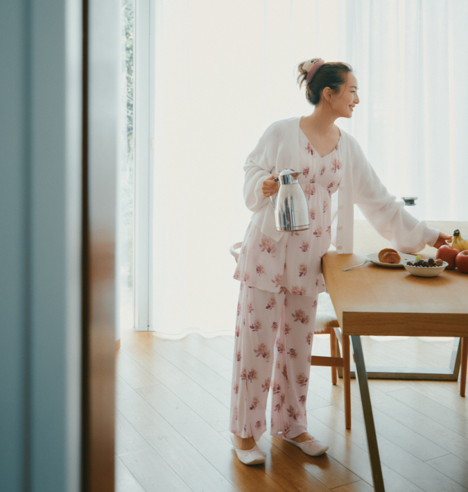 ジェラート ピケ ローズ柄カップインプルオーバー ローズ柄8分丈パンツ