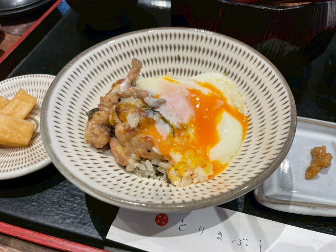 肉ランチまとめ　とりまぶし　半熟卵とかし