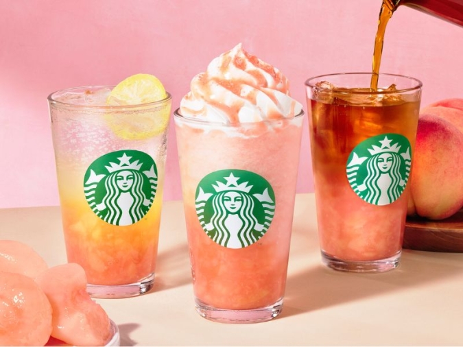 スターバックス　ヘブンリー ピーチ フラペチーノ　チラックス ソーダ ピーチ　クラフト ジューシー ピーチ ティー