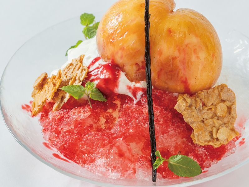 第二回 ふくしまの今をひらく～ふく福祭り～　福島県産白桃を丸ごと１個使ったかき氷～マスカルポーネチーズ　ピーチメルバ仕立て～