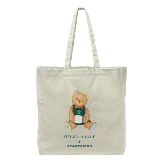 GELATO PIQUE + STARBUCKS　gelato pique ベアプリントマチ付トートバッグ ミントグリーン