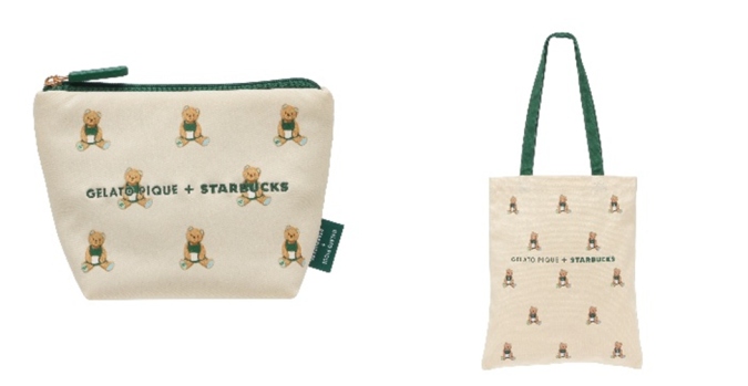 GELATO PIQUE + STARBUCKS gelato pique ベア柄ポーチ アイボリー gelato pique ベア柄トートバッグ アイボリー