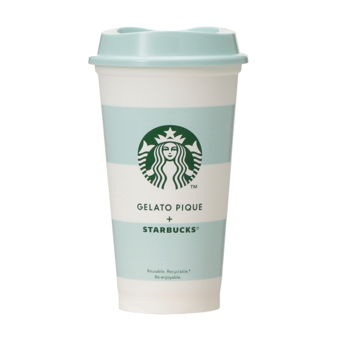 GELATO PIQUE + STARBUCKS　gelato pique ボーダーリユーザブルカップ ミントグリーン 473ml