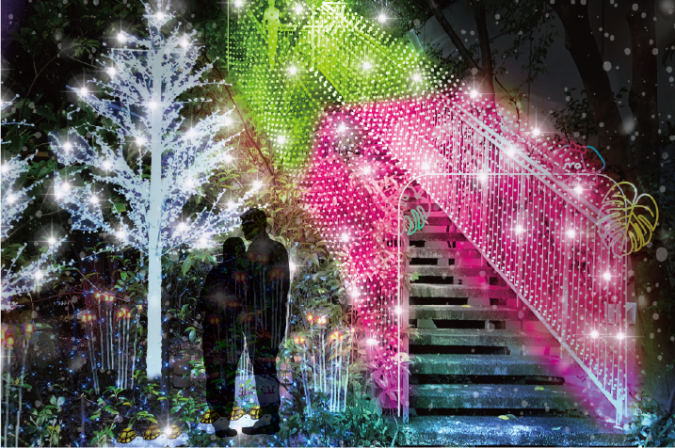 アクロス福岡イルミネーション　こびとづかんコラボ　光のトンネル