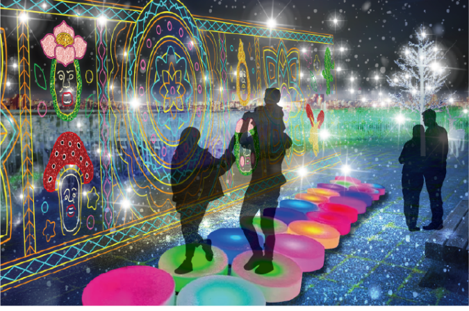 アクロス福岡イルミネーション　こびとづかんコラボ 屋上パレスエリア