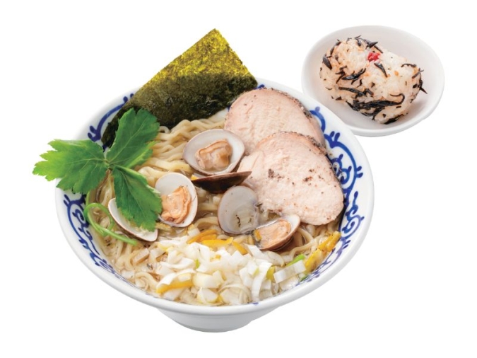 博多醤油ラーメン 月や「はまぐりの塩ラーメン（一口おにぎり付）」