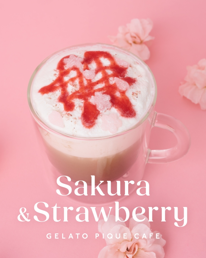 ジェラート ピケ カフェ　いちごと桜のほうじ茶ティーラテ