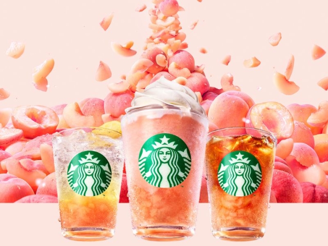 スターバックス　ピーチ & ピーチミルク フラペチーノ　チラックス ソーダ ピーチ　クラフト ジューシー ピーチ ティー