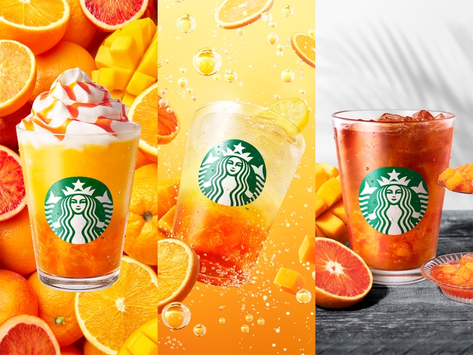 スターバックス ぎゅぎゅっと オレンジ & マンゴー フラペチーノ チラックス ソーダ オレンジ & マンゴー クラフト ジューシー オレンジ & マンゴー ティー