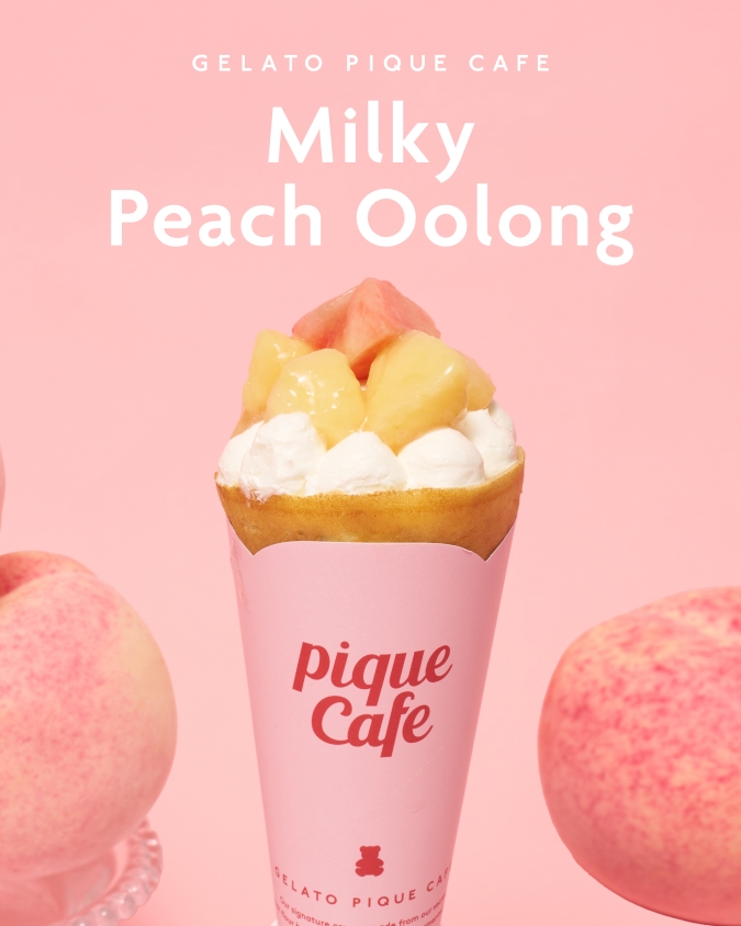 gelato pique cafe（ジェラート ピケ カフェ、ピケカフェ）／“Milky Peach Oolong（ミルキーピーチウーロン）” フェア／白桃ウーロンミルククレープ