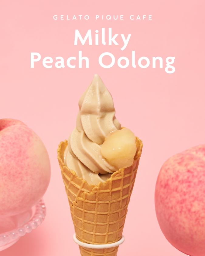 gelato pique cafe（ジェラート ピケ カフェ、ピケカフェ）／“Milky Peach Oolong（ミルキーピーチウーロン）” フェア／白桃ウーロンミルクソフト