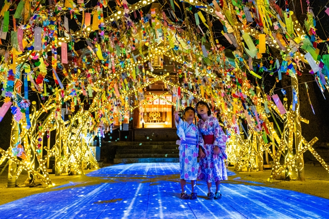 竈門神社　七夕まつり　竹あかり＆プロジェクションマッピング本殿・境内