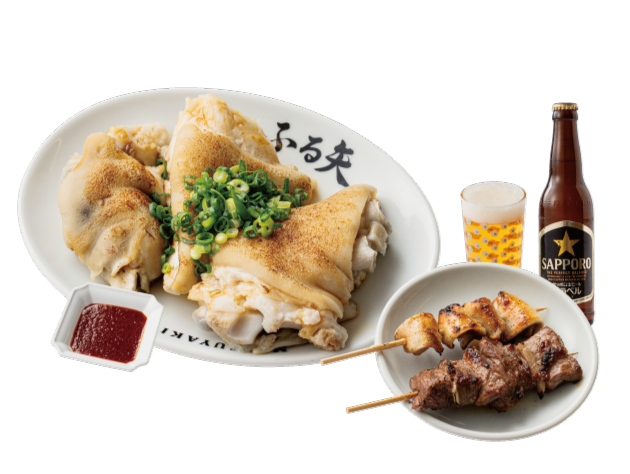 KUOHKA　アニバーサリーセット　もつ焼き ふる矢 ／ 黒ラベル（小瓶）・豚足・さがり・なんこつ