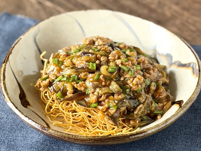 茄子のあんかけ皿うどん